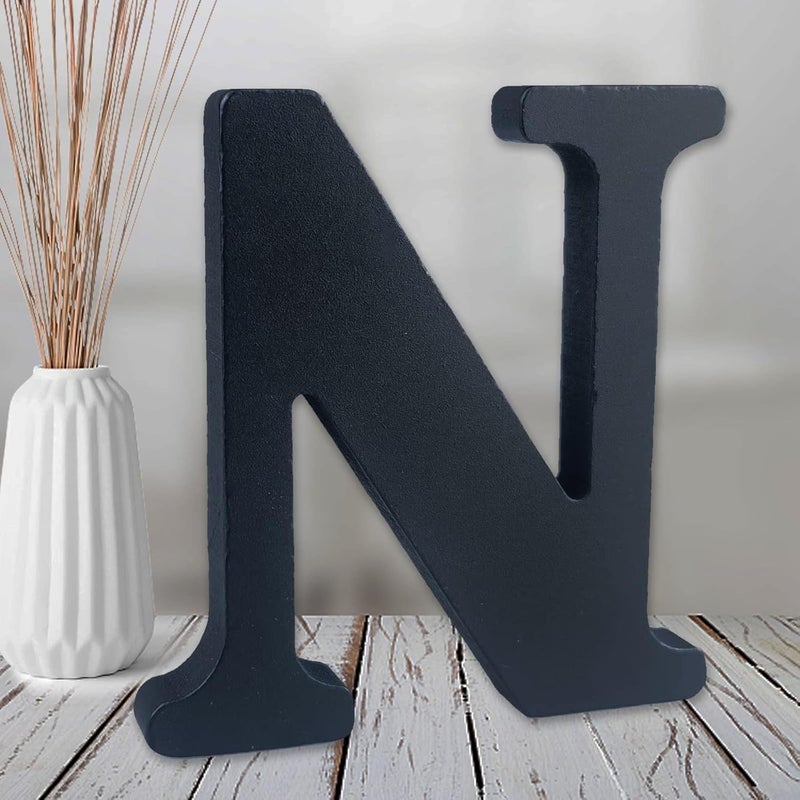 AOCEAN 6 inch Black Wood Letters Unfinished Wood Letter for Wall Decorative Standing Letters Slices Sign Board Decoration for Craft Home Party Projects (N) - Image 1